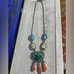 Turquoise and Silver Pendant Necklace